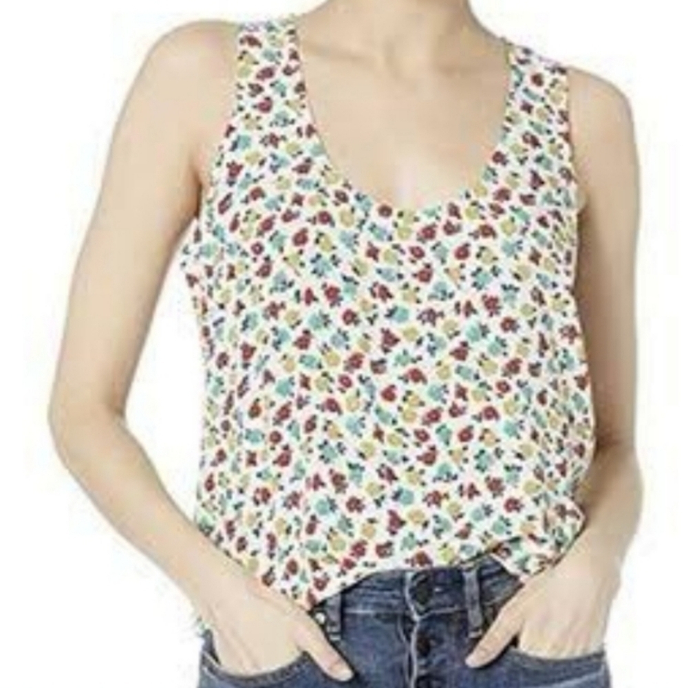 J.CREW Mercantile Floral Tank Carmie Natural Poppy Size Medium Bohemian